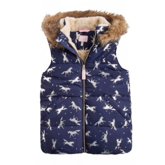 JOULES Unicorn Print Puffer Hooded Vest - Picture 2 of 7